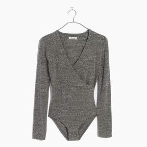 Madewell Wrap-effect Mélange Stretch Cotton-blend Bodysuit